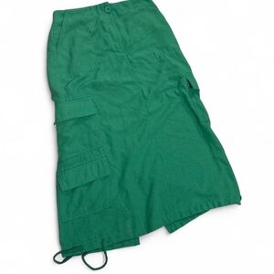 Women’s Green Cargo Utility Skirt Midi Length Drawstring Hem Pockets Size M Y2K